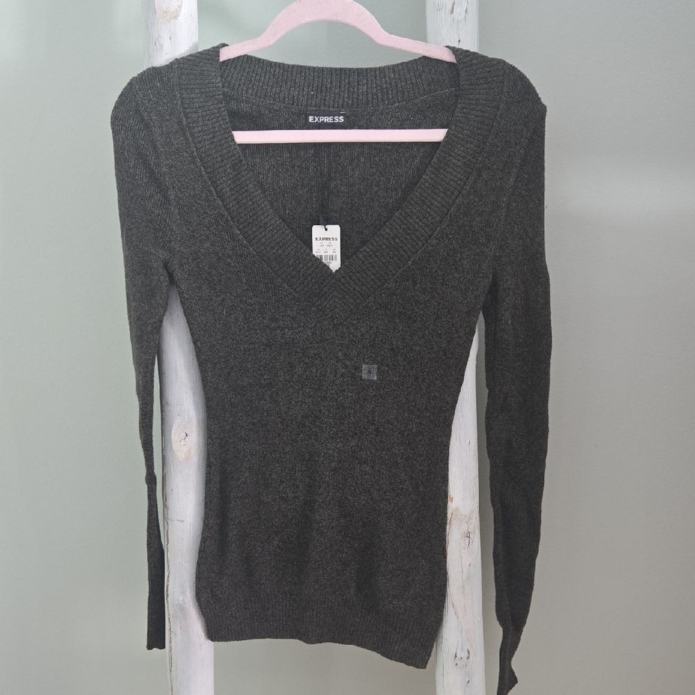 Express Greenish Grey V-Neck Sweater. NWT Small.